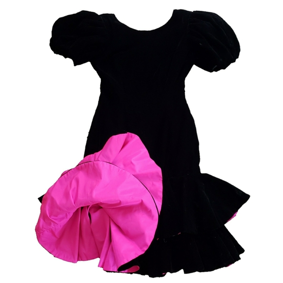 SOLD Vtg 80s Lillie Rubin Velvet Dress Black Ruffled 4 - Picture 4 of 16